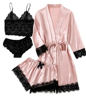 Best Women's Sleepwear Sets: Satin Floral Lace Trim Cami Pajama Set, Cute Print Sleep Shirt, Modal Tank Chemise and Wrap
